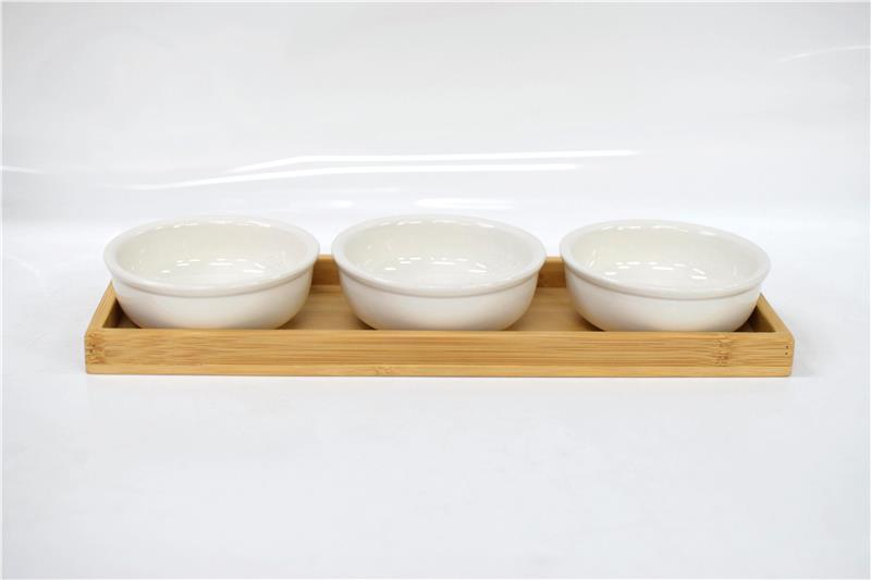 Набір соусників на підставці Ardesto Midori, 3шт., 160мл, порцеляна, бамбук AR0924S