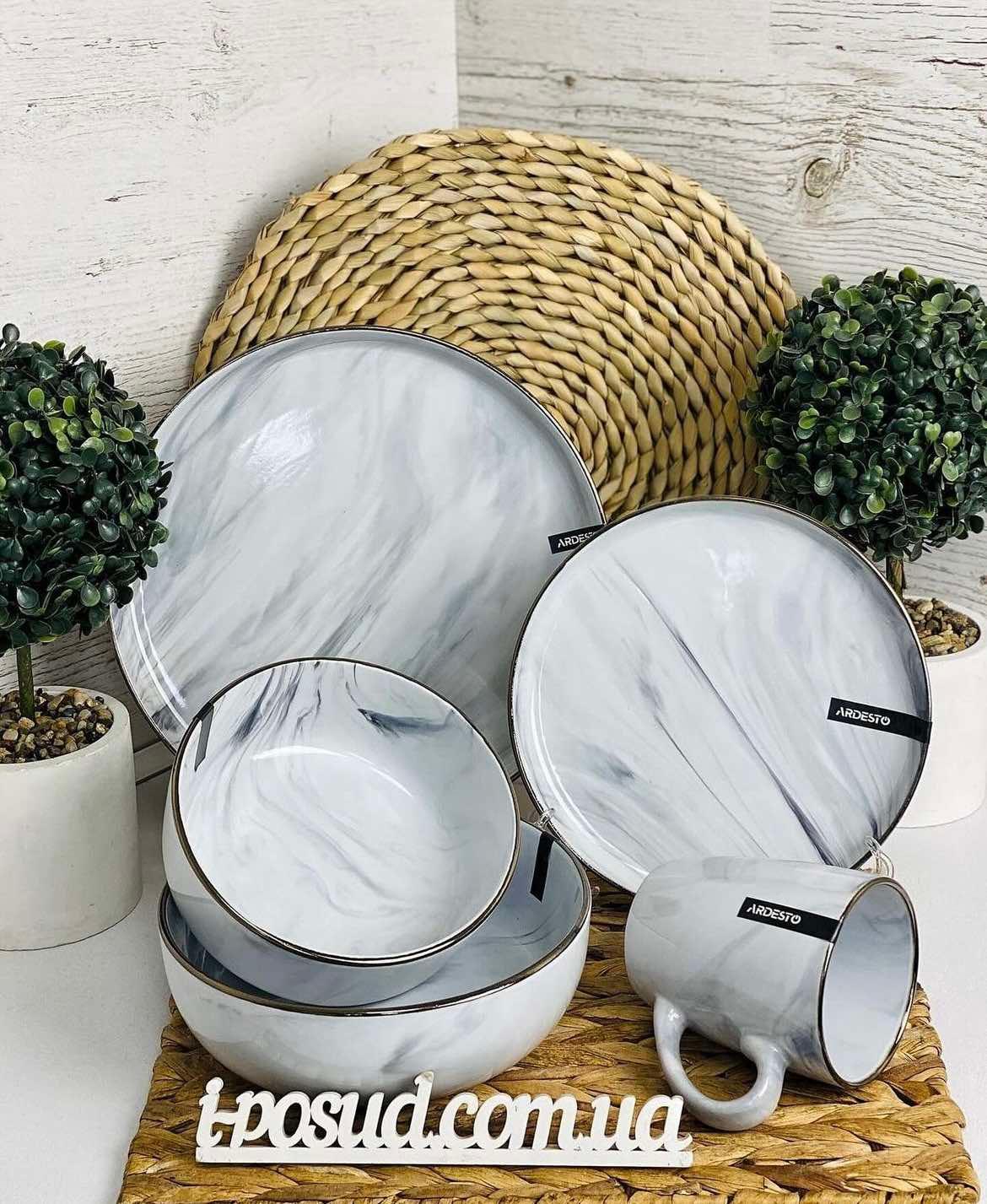 Набор посуды 18 пр. Ardesto Marmo AR0018MRBW