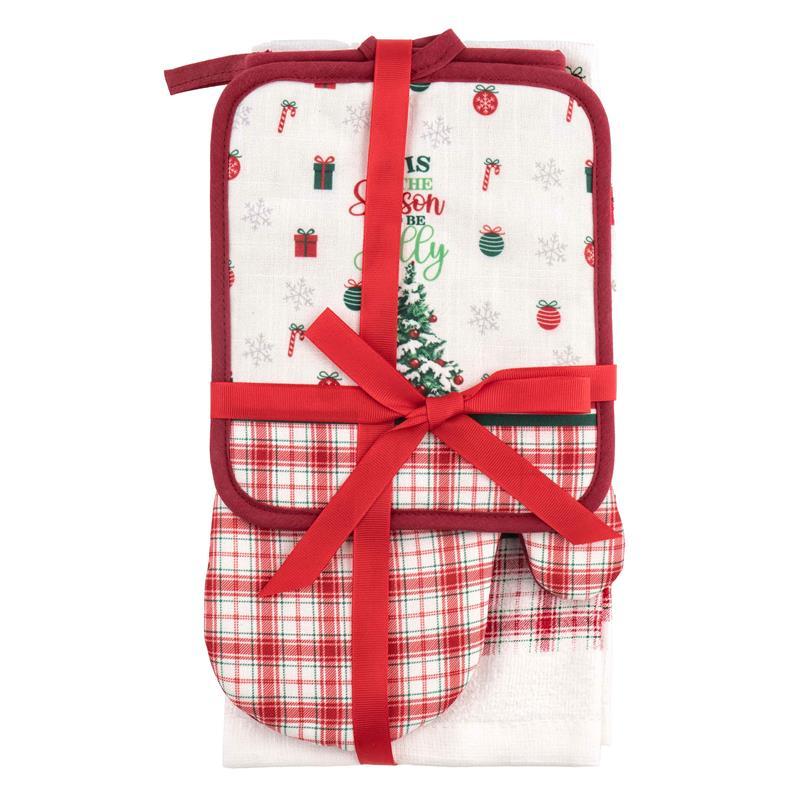 Подарунковий набір для кухні Ardesto Christmas Tree, 3шт, 100% бавовна (рушничок), 100% поліестер (прихватки), зелений ART14HTR