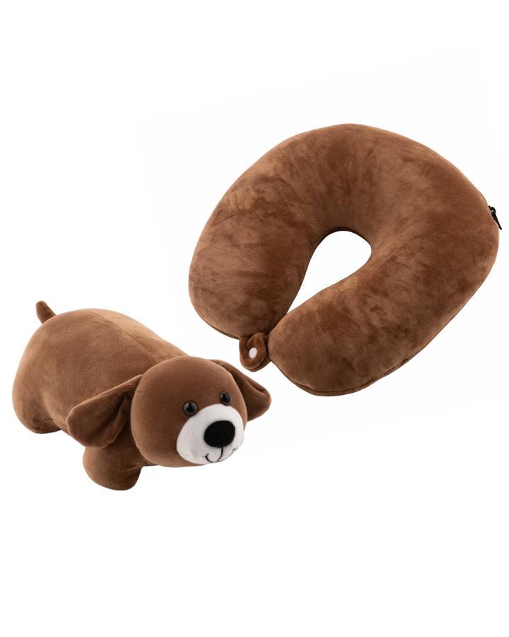 Подушка-трансформер для шиї Ardesto Travel Сute Dog 30х30см, полістиролові кульки, коричневий ART3035NEP